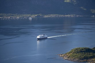 Hurtigruten cruise ship in the fjord