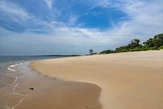Long sandy beach on a little islet in Marinho Joao Vieira e Poilao National Park