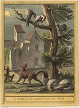 The Fox and the Chickens from India Taking Shelter in a Tree