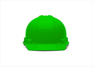 Green construction safety hard hat facing forward isolated on white ready for your logo
