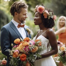 Wedding couple of different skin colors