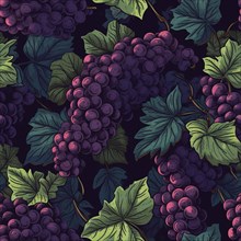 Seamless tile illustration of fresh grapes on the vine