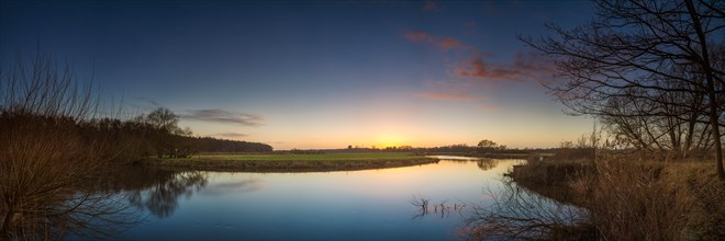 Panorama of the river Leine at sunset