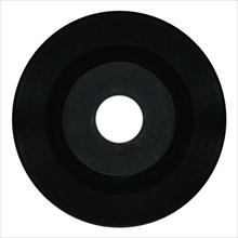Black vinyl record with blank label over white