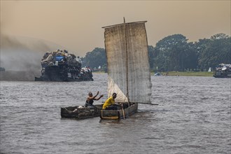 Traditional sailing boat on the Congo river