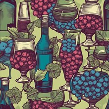 Seamless tile illustration of wine and grapes theme