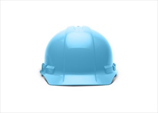 Light blue construction safety hard hat facing forward isolated on white ready for your logo