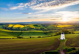 Sunset over Devon Windmill from a drone