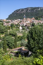 View of Valldemossa mountain village with typical stone houses