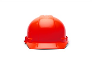 Red construction safety hard hat facing forward isolated on white ready for your logo