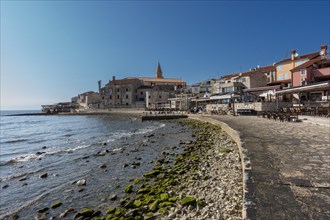 Beach and city view of the coastal town of Umag