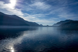 Lake Lugano with Sunlight and Mountain in Morcote