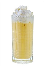 Pineapple milkshake with whipped cream isolated on white background