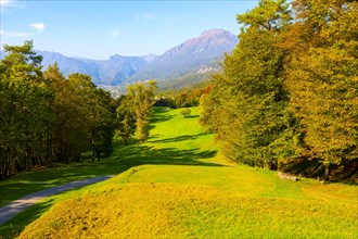 Golf Course Menaggio with Mountain View in Autumn in Lombardy