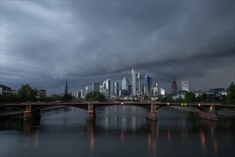 Storm and thunderstorm over the skyline and along the river Main