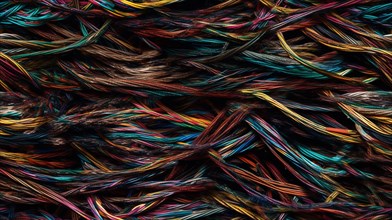 Truly seamless tile of colorful computer cables and wires abstract background