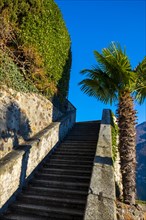Staircase to Church Santa Maria del Sasso Against Blue Clear Sky on Mountain in a Sunny Day in Morcote