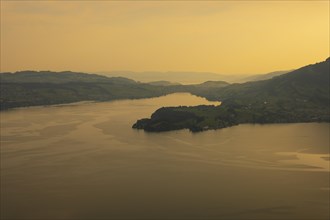Aerial View over Lake Lucerne and Mountain in Dusk in Burgenstock
