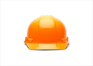 Orange construction safety hard hat facing forward isolated on white ready for your logo