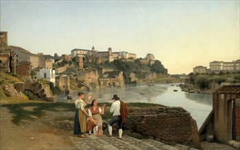 View over the Tiber towards the Avertine Hill in Rome