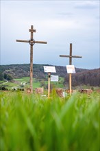 Wooden crosses in the grass on Osterweg