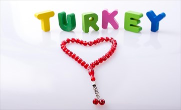 The word TURKEY written with colorful letter blocks