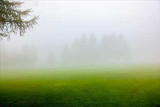 Crans Sur Sierre Golf Course with Fog in Crans Montana in Valais