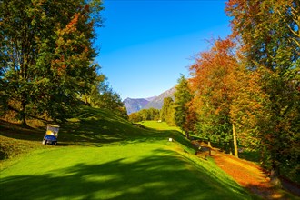 Hole 5 Golf Course Menaggio with Mountain View in Autumn in Lombardy