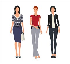 Set of stylish young women dressed in tbusiness