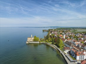 Aerial view of Montfort Castle and the lake promenade of Langenargen