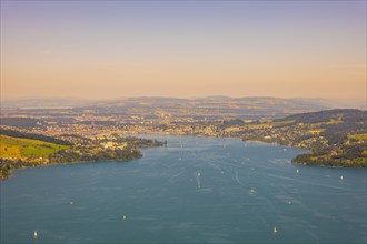 Aerial View over City of Lucerne and Lake Lucerne and Mountain in Lucerne