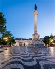 Blue hour at Praca Dom Pedro with the famous wave pattern in Lisbon