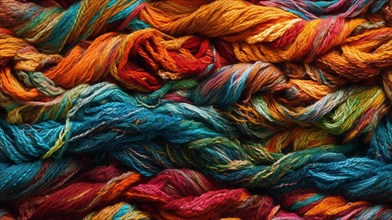 Truly seamless tile of colorful knitting yarn and string background