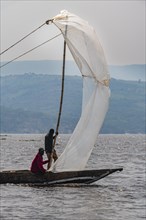 Improvised sailing boat on the Congo river