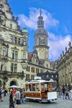The Great Berlin Horse Railway on Dresden's Schlossplatz between the Residenzschloss and the Catholic Court Church