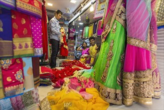 Textile shop with colourful fabrics for sari