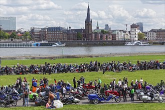 Motorbike meeting on the Duesseldorf Rhine meadows