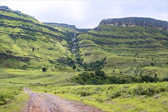 Waterfall in the Drakensberg Mountain Range in the countryside of the Injisuthi area in KwaZulu-Natal