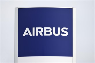 Airbus logo at the factory gate to the airport in Hamburg Finkenwerder