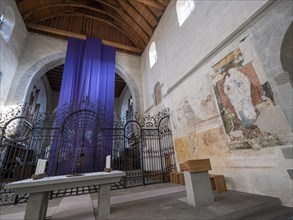 High altar draped with purple cloths in the Minster of St. Mary and St. Mark