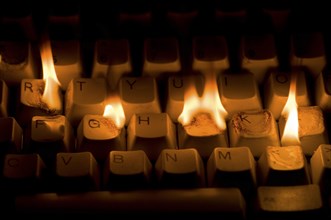 Horizontal Shot of a keyboard on fire