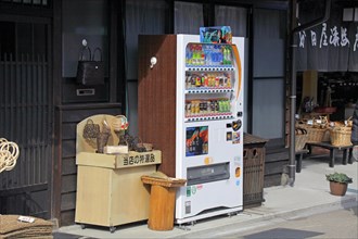 Shop front vending machine at Narai-juku traditional small town in Nagano Japan