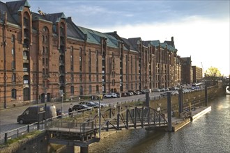 Traditional warehouses on the Brook in Hamburg's Speicherstadt. Hamburg's Speicherstadt is a UNESCO World Heritage Site. Brook