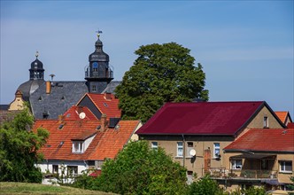 Historic town hall from 1900 and town hall tower as well as individual houses