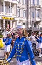 The marching band Goeta Lejon performs on 16 August 2015 in Gothenburg