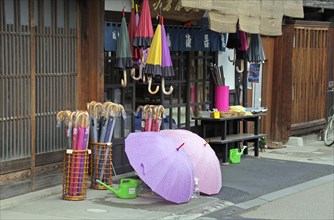 Souvenir shop front at Narai-juku traditional small town in Nagano Japan