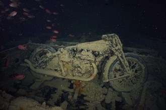 Norton motorbike from the Second World War in the hold of the Thistlegorm