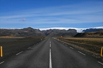Road 221 on the south coast with a view of the Myrdalsjoekull glacier