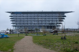 Six-storey main building of the pharmaceutical company Ferring on the shore of the Oeresund junction