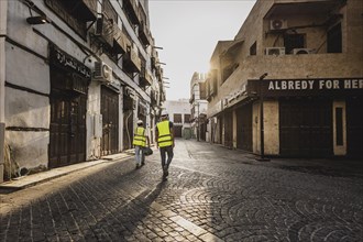Construction workers in the old city of Jeddah